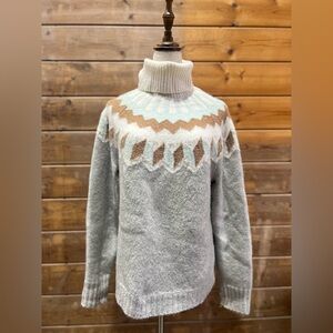 J. Crew Fair Isle Wool Alpaca Blend Turtleneck Sweater Gray Blue Camel Medium